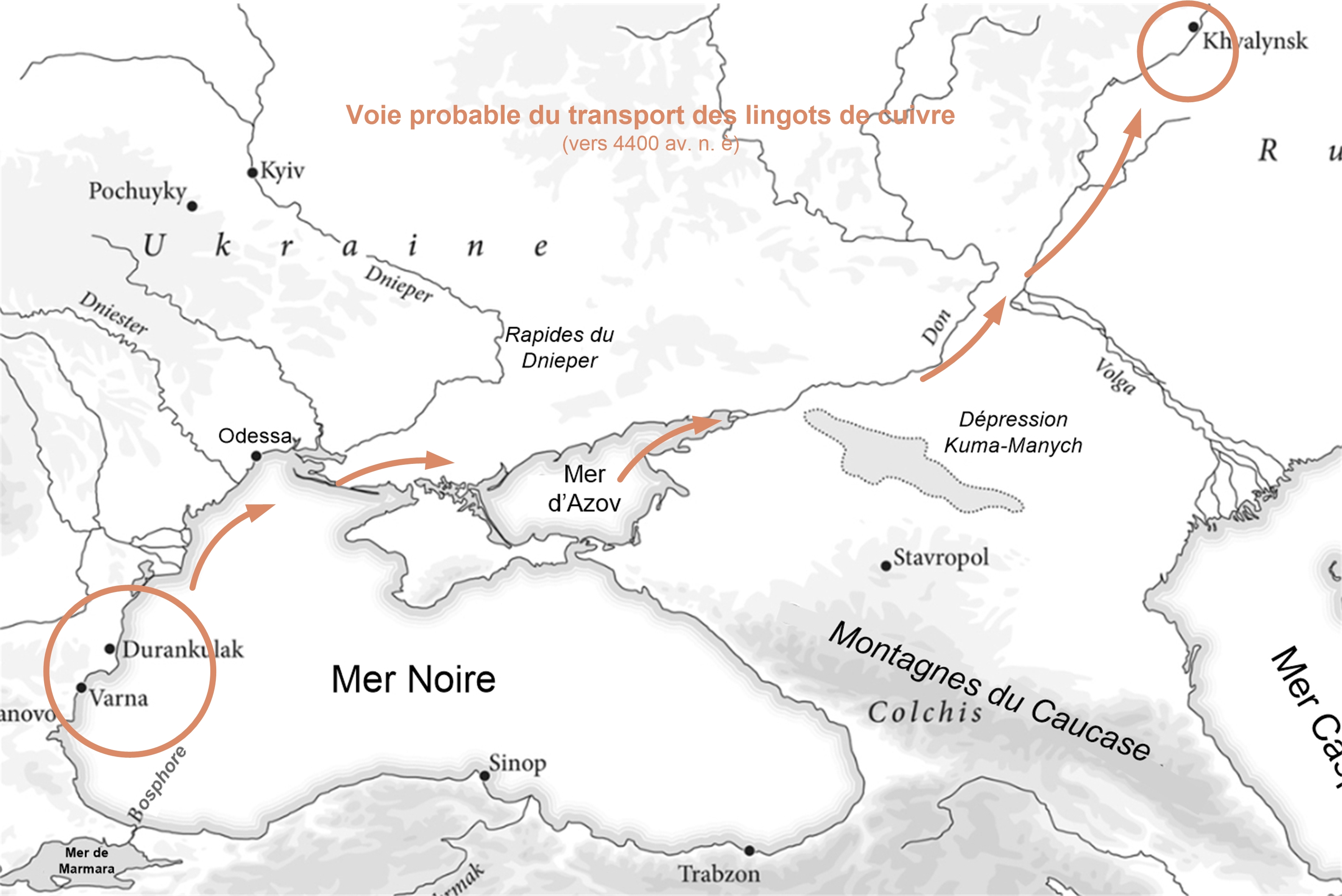 Voie probable du transport des lingots de cuivre